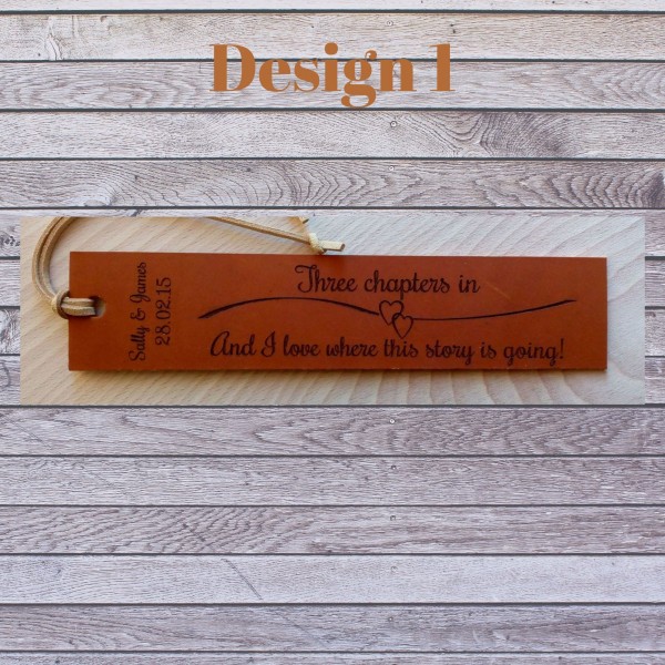 3rd Anniversary Gift - Personalised leather bookmarks in set designs to choose from
