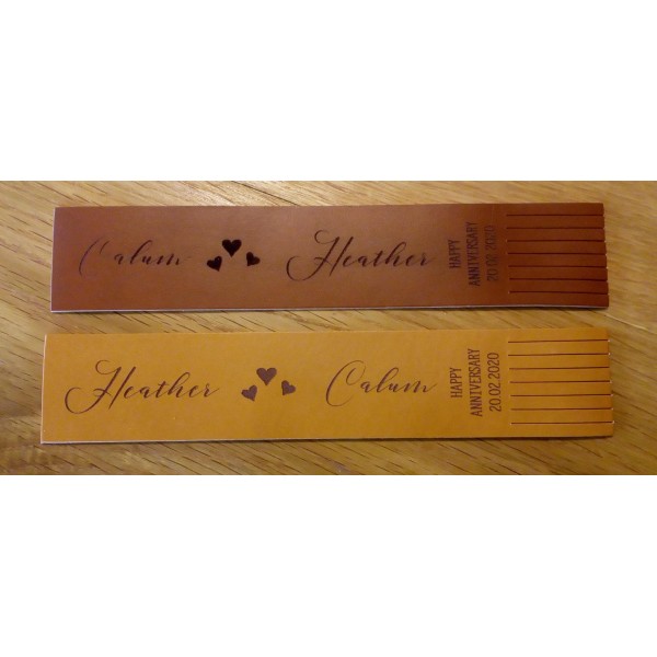 Leather Bookmarks engraved with names and dates for Wedding Anniversary gift