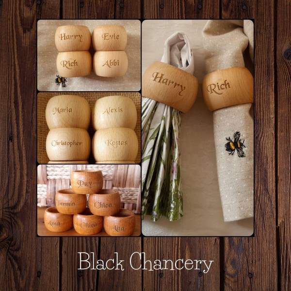 Wooden Napkin Rings engraved with names or short phrases