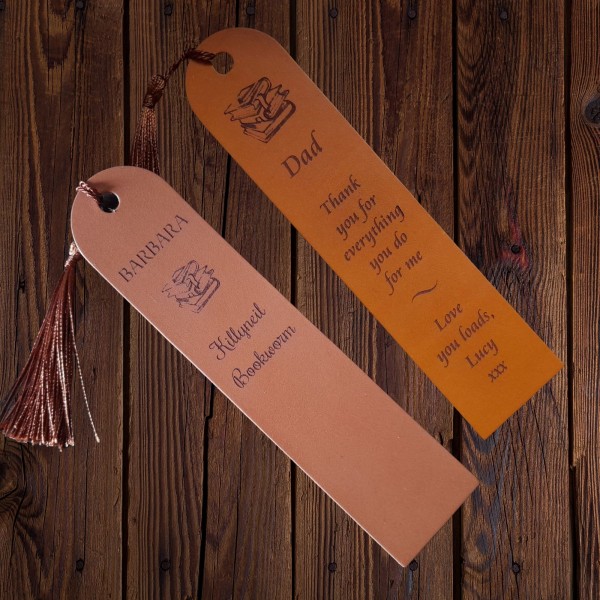 Leather bookmarks personalised with books sayings or your own wording