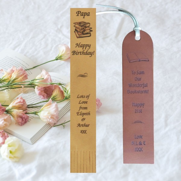 Leather bookmarks personalised with books sayings or your own wording