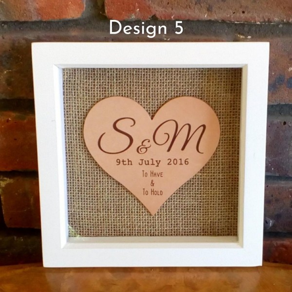Framed Personalised Leather Hearts for Wedding or 3rd Anniversary gift