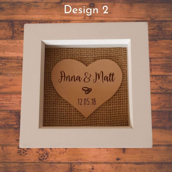 Framed Personalised Leather Hearts for Wedding or 3rd Anniversary gift