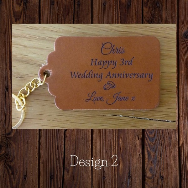 Personalised leather tags or keyrings for a 3rd Leather Anniversary gift in our Set designs