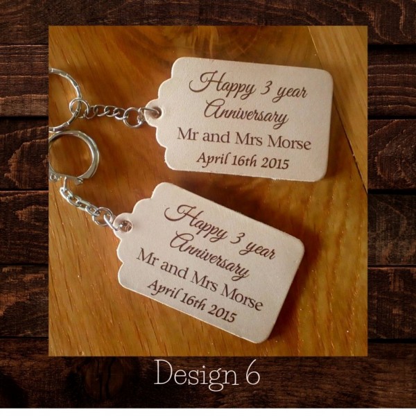 Personalised leather tags or keyrings for a 3rd Leather Anniversary gift in our Set designs