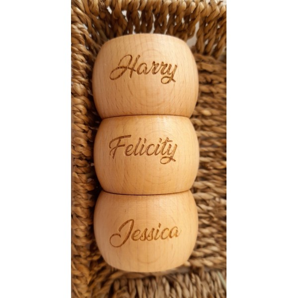 Wooden Napkin Rings engraved with names script style