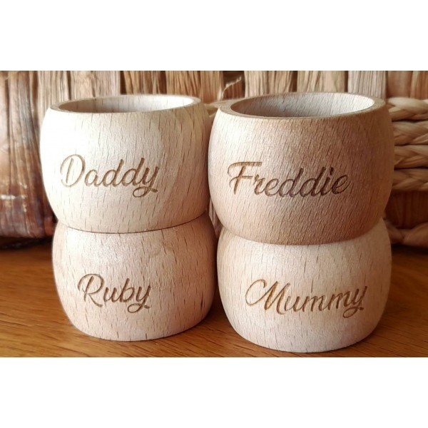 Wooden Napkin Rings engraved with names script style