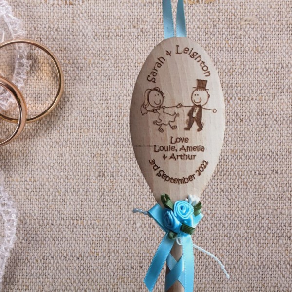 Decorated Wooden Wedding Spoon - Personalised with cartoon couple