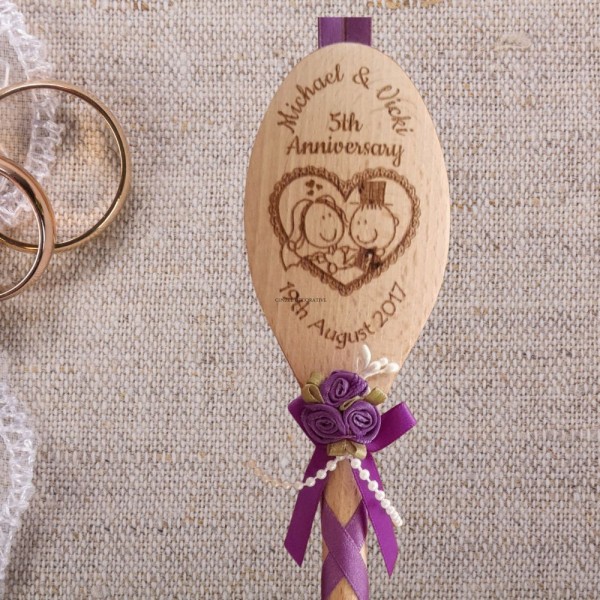 Decorated Wooden Wedding Spoon - Personalised with cartoon couple