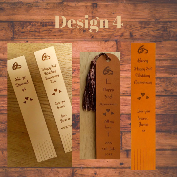3rd Anniversary Gift - Personalised leather bookmarks in set designs to choose from