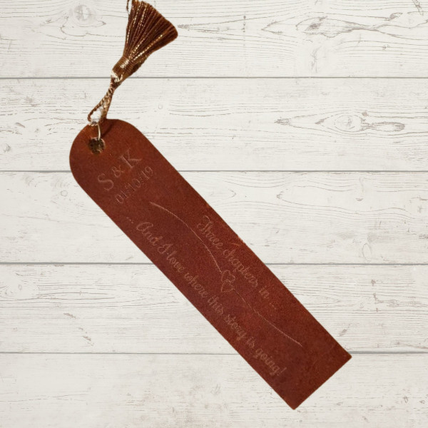 Chapter Three and I love where this story is going- Faux leather Personalised Bookmark