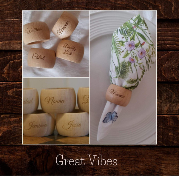 Wooden Napkin Rings engraved with names or short phrases