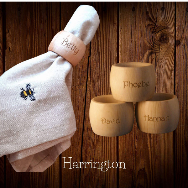 Wooden Napkin Rings engraved with names or short phrases