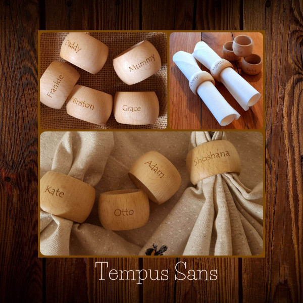 Wooden Napkin Rings engraved with names or short phrases