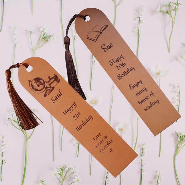 Leather bookmarks personalised with books sayings or your own wording