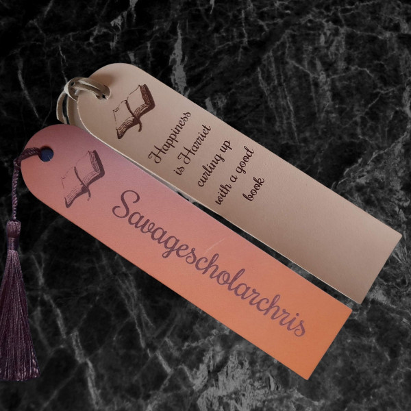 Leather bookmarks personalised with books sayings or your own wording