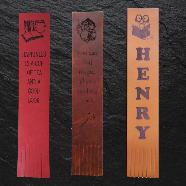 Leather bookmarks personalised with books sayings or your own wording
