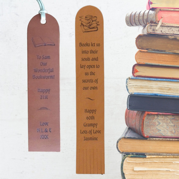 Leather bookmarks personalised with books sayings or your own wording