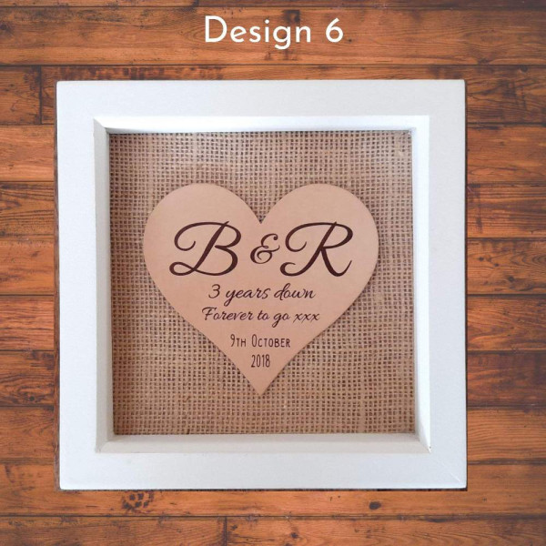 Framed Personalised Leather Hearts for Wedding or 3rd Anniversary gift