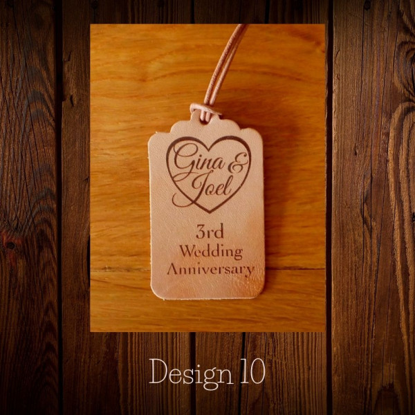 Personalised leather tags or keyrings for a 3rd Leather Anniversary gift in our Set designs