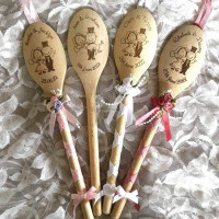 Decorated Wooden Wedding Spoon - Personalised with cartoon couple