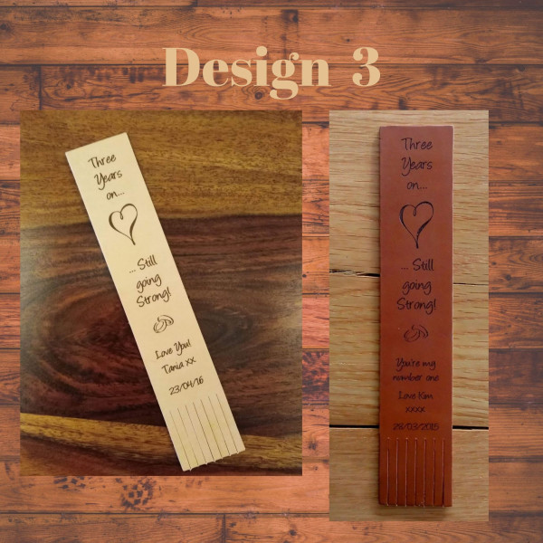 3rd Anniversary Gift - Personalised leather bookmarks in set designs to choose from