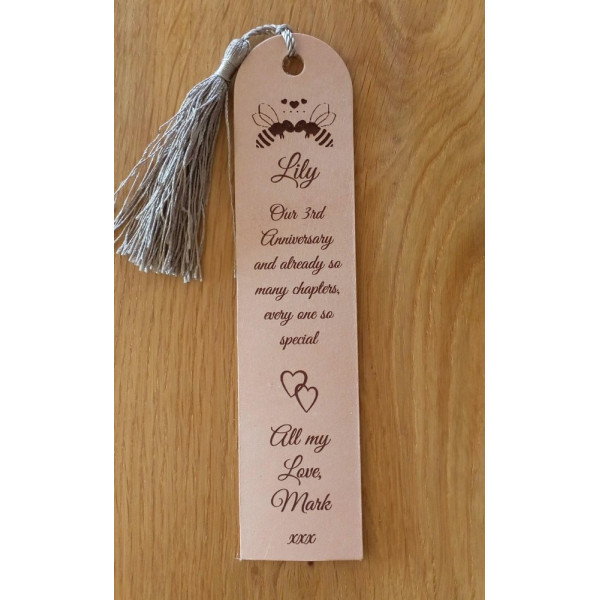 3rd Anniversary Gift - Leather Bookmark in your own ideas