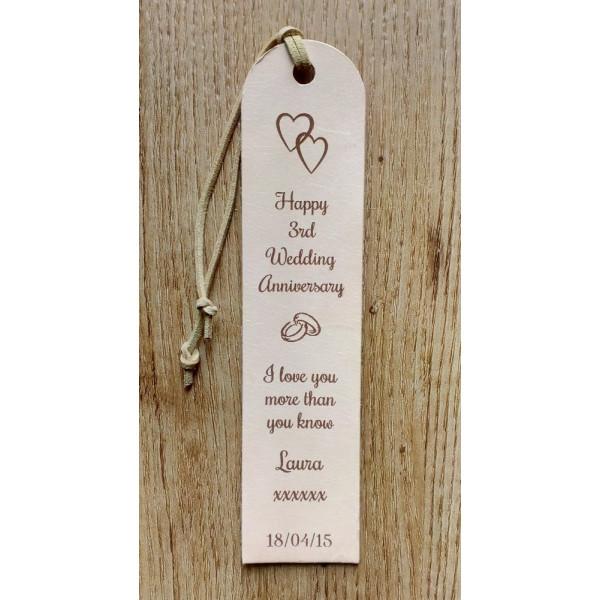 Personalised Leather Bookmarks - Curved top 3rd Anniversary Gift - in our Set Designs
