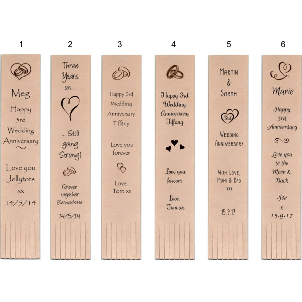 Personalised Leather Bookmarks  for 3rd Anniversary in our set designs