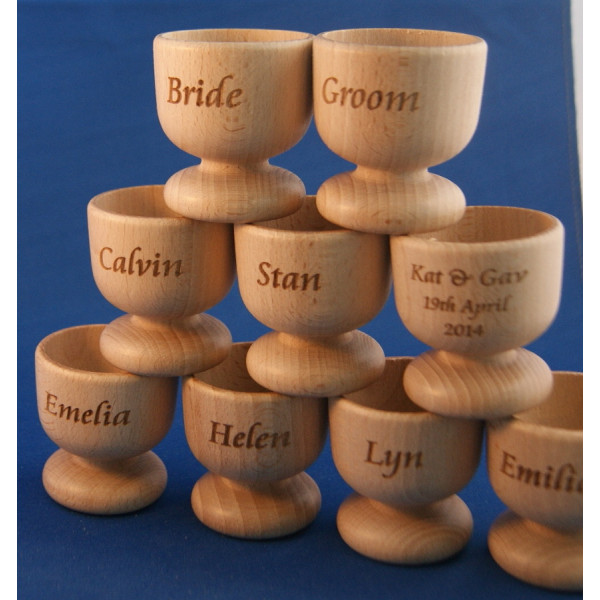 Personalised wooden egg cups - Wedding Favours
