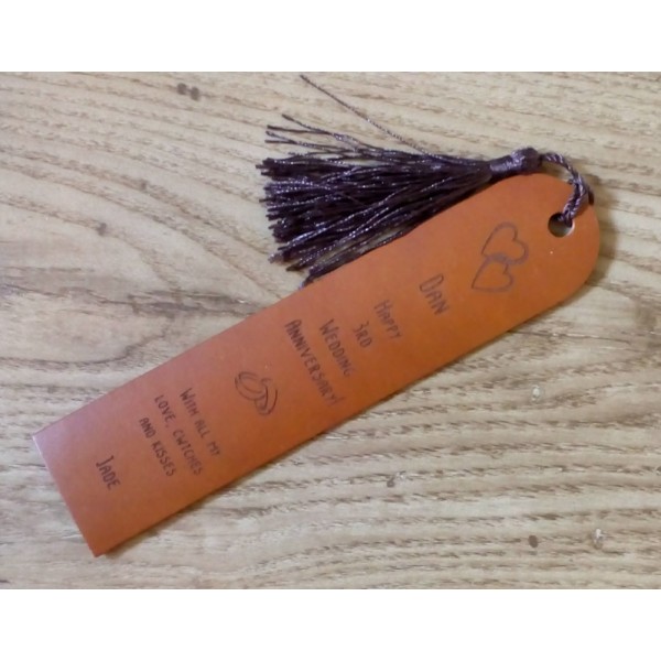 Personalised Leather Bookmarks - Curved top 3rd Anniversary Gift - in our Set Designs