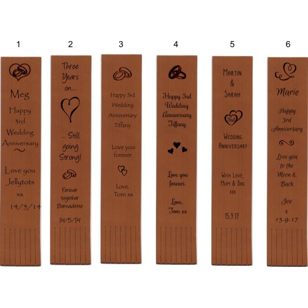 Personalised Leather Bookmarks  for 3rd Anniversary in our set designs