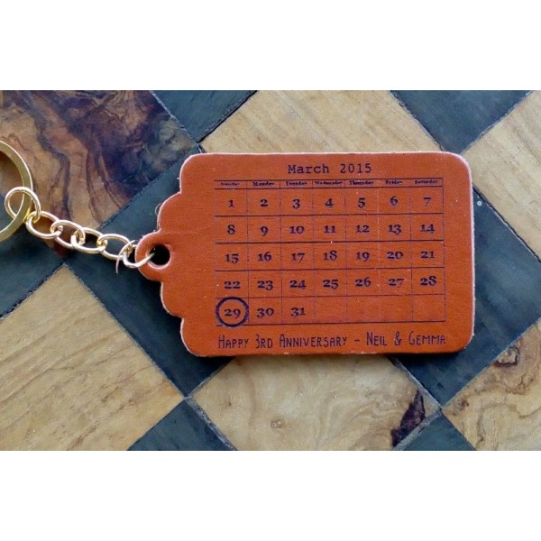 Personalised Leather Keyring or Tag - Calendar Design