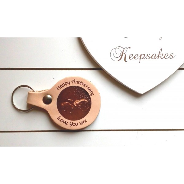 Personalised Leather key fob - Baby Scan engraved
